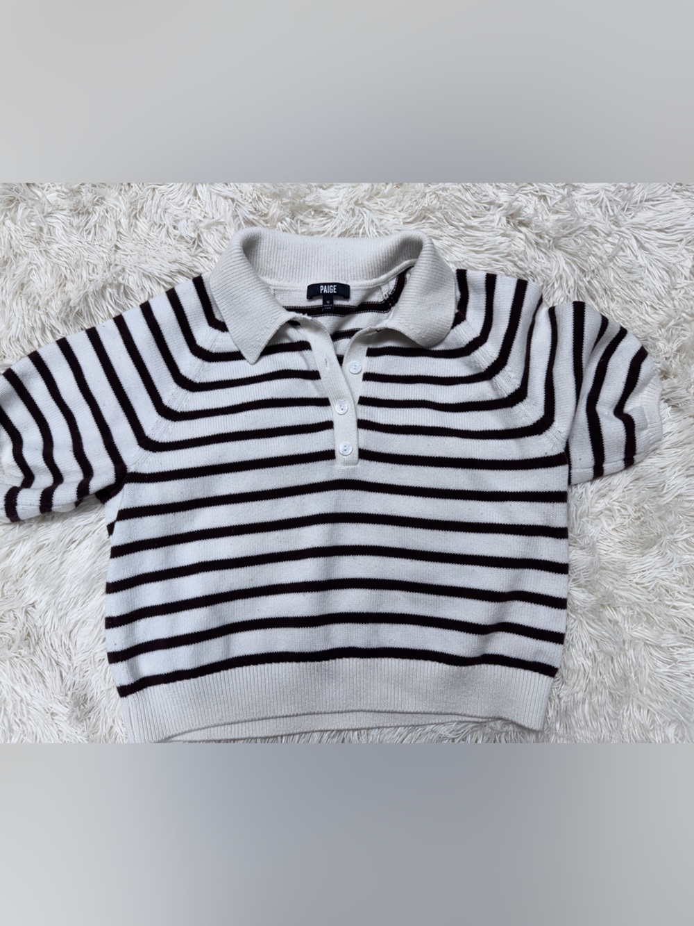 PAIGE ‘Birch’ Striped Knit Polo – Women’s Medium, Cream & Brown - Picture 3 of 7